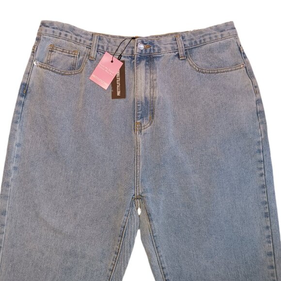 Pretty Little Thing Womens Size 10 Jeans Light Blue Wash Split Hem High Rise - Picture 5 of 9